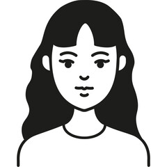 A Minimalist Black and White Illustration of a Young Woman With Long Hair Against a Plain Background