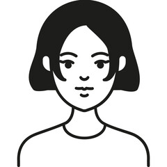 A Simple Black and White Illustration of a Woman With Short Hair Featuring a Neutral Expression