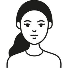 A Simple Black and White Illustration of a Woman With Long Hair in a Ponytail, Smiling Confidently Against a Plain Background