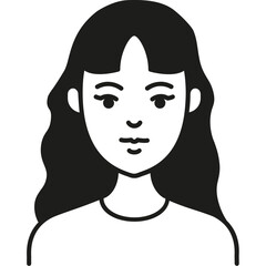 A Minimalist Black and White Illustration of a Young Woman With Long Hair Against a Plain Background