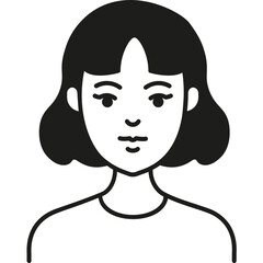 Portrait of a Young Woman With Shoulder-Length Hair, Expressing Calmness in a Simple Black and White Illustration