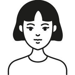 A Minimalist Black and White Illustration of a Woman With Chin-Length Hair and a Neutral Expression, Suitable for Various Design Projects