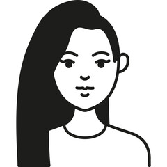 Illustration of a Young Woman With Long Hair Smiling, Featuring Simple Line Art Style on a White Background