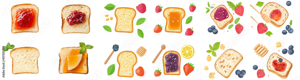 Poster isolated on transparent background, breakfast toast with jam and honey