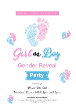 Suitable for baby girl or baby boy gender reveal party invition vector template design.