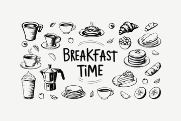 Hand-draw breakfast vector illustration food icons, set of breakfast vector icons, easily editable file