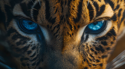 Intense Close-Up of Leopard with Striking Blue Eyes