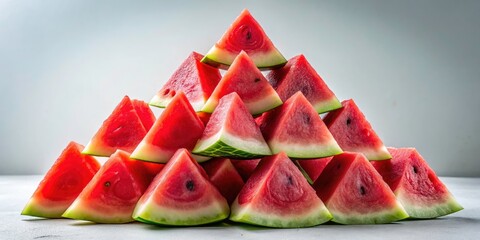 Fresh Watermelon Slices Pyramid on White Background - Vibrant Summer Fruit Photography, Juicy Watermelon, Healthy Snack, Refreshing Dessert, Summer Vibes, Fruit Display
