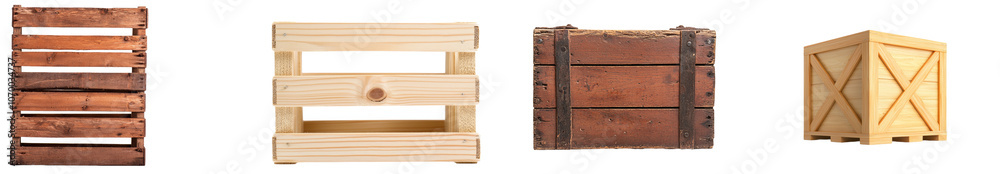 Poster An empty wooden crate isolated on a transparent background