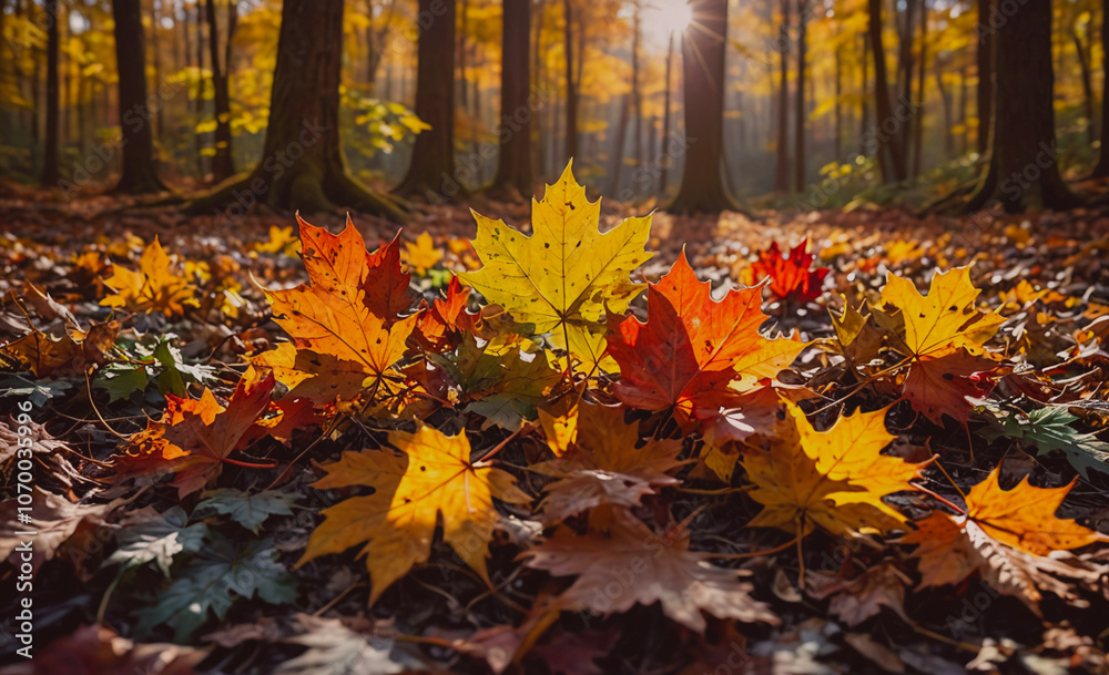 Poster pile of leaves on the ground