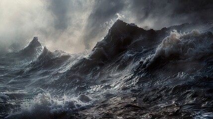 Obraz premium Dramatic Stormy Sea with Crashing Waves and Dark Clouds - Stunning Ocean Landscape Photography