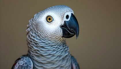 Fototapeta premium Close-up of African Grey Parrot showcasing vibrant gray feathers and striking red tail
