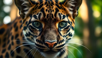 Fototapeta premium Close-up portrait of female clouded leopard featuring distinctive patterns and intense gaze