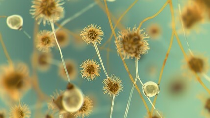 Obraz premium Close-up of microscope slide revealing intricate fungal spores, essential for research on fungal diseases and microbiology studies.