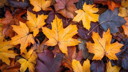 Fototapeta premium A close-up shot of a variety of fall leaves on the ground, showcasing autumn colors.