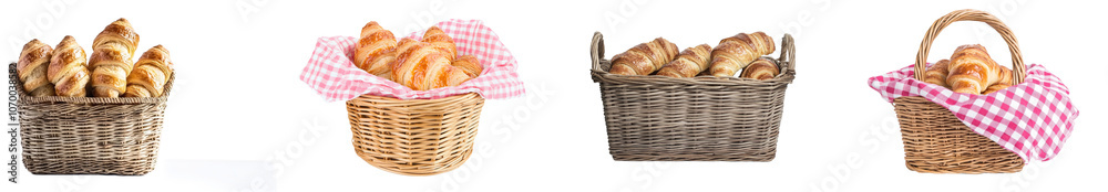 Poster isolated croissants in a basket on a transparent background