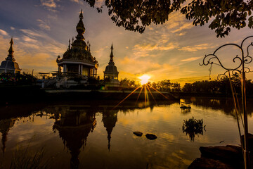 The background of an important tourist attraction in Khon Kaen Province (Wat Thung Setthi) is a large pagoda in the middle of a swamp, tourists always come to see the beauty in Thailand