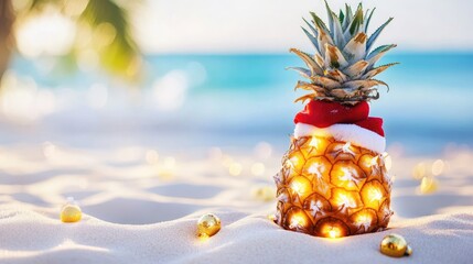 Hawaii Christmas Celebration With a Festive Pineapple Decoration Generative AI