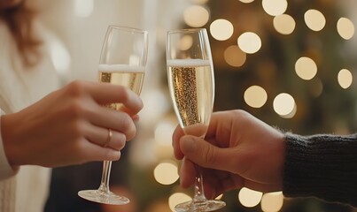 Celebratory toasts with people clinking champagne glasses in a festive atmosphere, Generative AI 