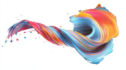 Obraz premium A vibrant swirl of colorful paint splashes in dynamic motion against a white background.