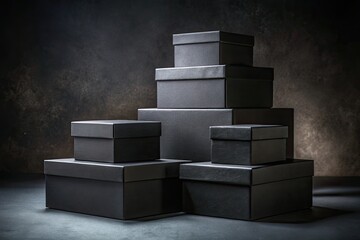 A layered stack of enigmatic black boxes represents the intricate mysteries and complexities that characterize contemporary life, illustrating how obscurity intertwines with everyday experiences.