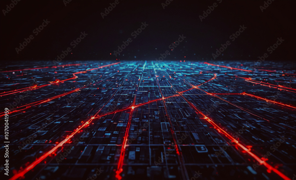 Aufkleber computer generated image of a city with red lines