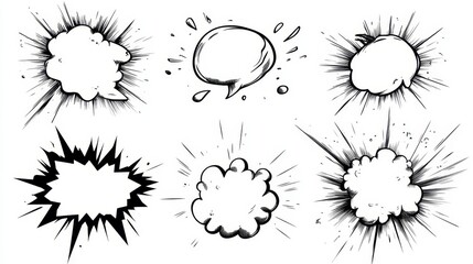 Abstract Minimalistic Comic Speech Bubbles Set with Smooth and Jagged Edges on White Background
