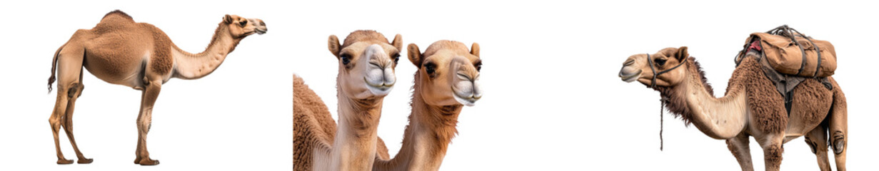 Obraz premium A portrait of two Bactrian Camels on a white background