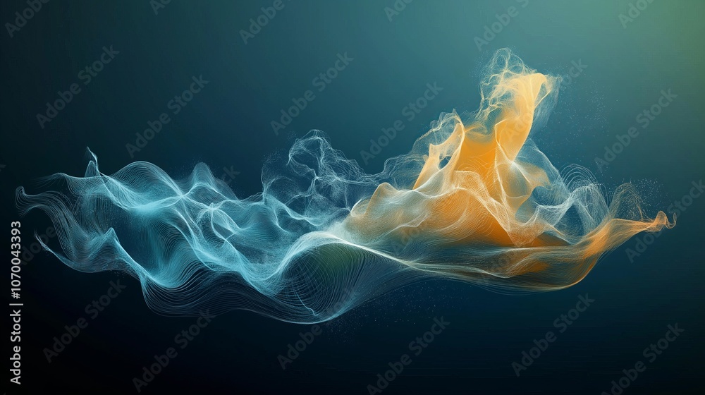 Poster abstract attractive technological background with the movement of a flowing wave of data transfer in