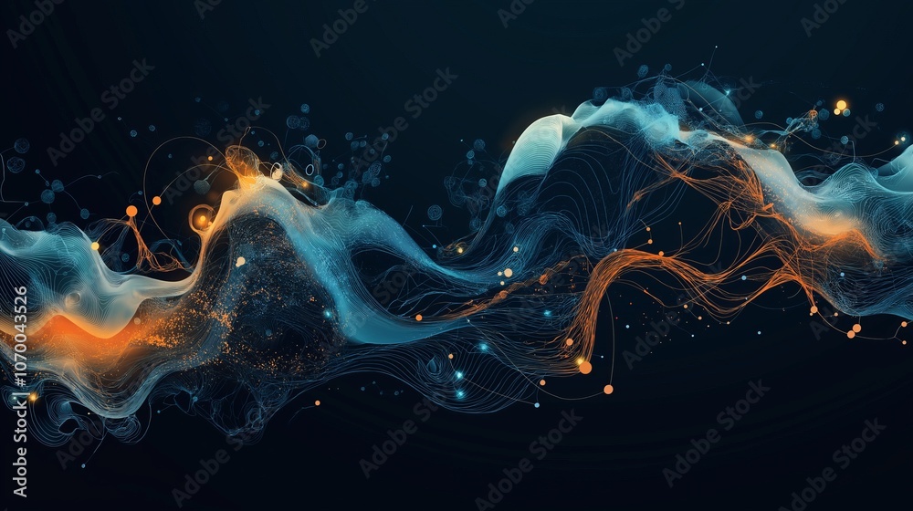 Poster abstract attractive technological background with the movement of a flowing wave of data transfer in
