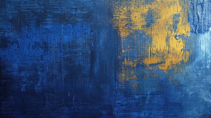 Obraz premium An abstract painting featuring deep blue tones with vibrant gold highlights, creating a striking visual contrast.