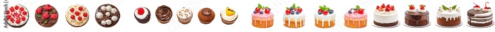 Poster a view from the top of four birthday cakes isolated on a transparent background