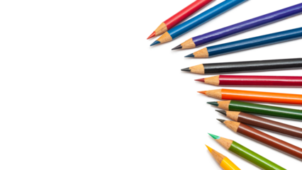 A vibrant collection of colored pencils arranged artistically for drawing and coloring projects, showcasing a variety of shades on a clean white background