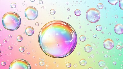 Colorful soap bubbles floating against a soft pastel background create a whimsical and dreamy atmosphere.