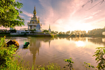 The background of an important tourist attraction in Khon Kaen Province (Wat Thung Setthi) is a large pagoda in the middle of a swamp, tourists always come to see the beauty in Thailand