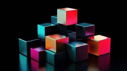 Obraz premium A collection of reflective, colorful cubes arranged artistically, creating a dynamic and modern aesthetic.