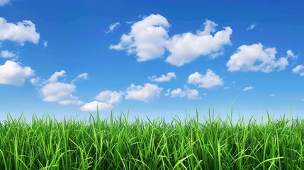Obraz premium Enchanting Blue Sky, White Clouds, and Grassland Scenery: A Serene Escape