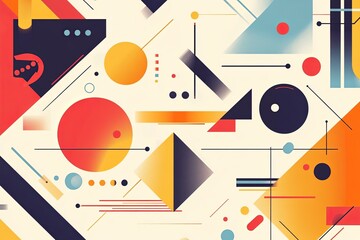 Obraz premium Colorful abstract geometric patterns with circles and triangles set against a light background creating a vibrant composition. Generative AI