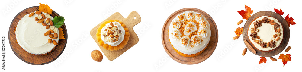 Poster Top view of cake with nuts isolated on transparent background
