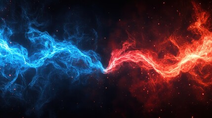 A vibrant abstract representation of energy waves in blue and red colors, creating a dynamic separation and flow.