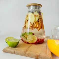 Jug of Tasty Citrus Tea with Lime and Apples