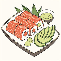 sushi with salmon and wasabi