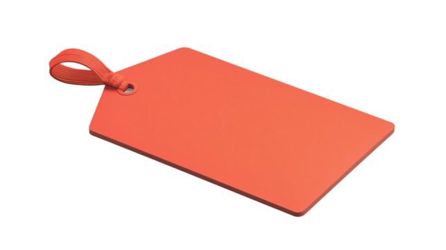 red tag featuring a smooth surface and a secure tie on transparent PNG background