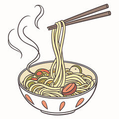 Noodle with chopstick on bowl