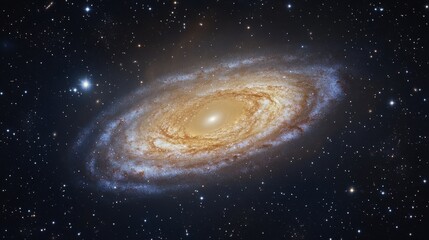 A stunning view of a spiral galaxy, showcasing its glowing core and swirling arms of stars against a dark, star-filled sky.