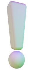 A shiny 3d holographic exclamation mark icon isolated on transparent background.