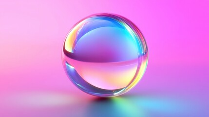 A translucent sphere reflecting vibrant colors against a soft gradient background.