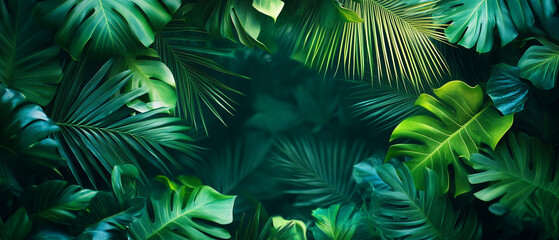 Tropical Green Leaves Background.