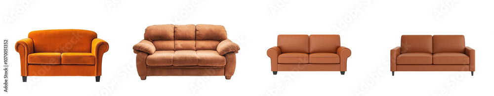 Poster a small sofa with wooden legs isolated on a transparent background