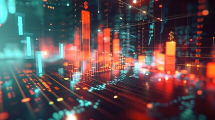 3D cash flow graph with projected quarterly earnings, cumulative totals, and digital cash signs on a white background